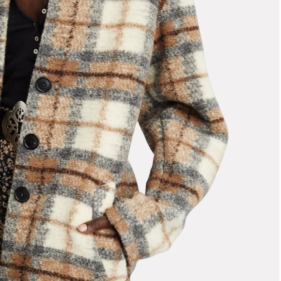 ISABEL MARANT ÉTOILE Gabriel Plaid Flannel Wool-Blend Coat - Picture 2 of 3